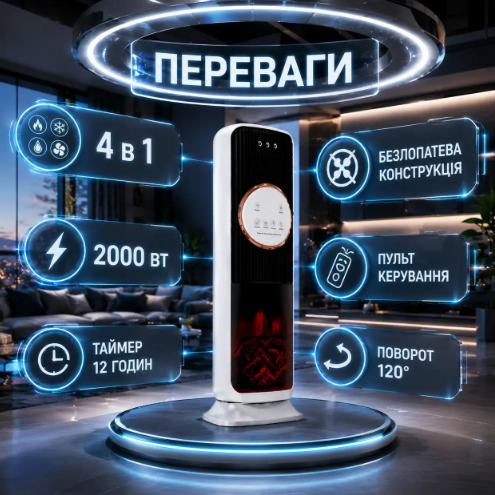 Климатический комплекс 4 в 1 Беслопастный обогреватель-вентилятор с увлажнителем воздуха Колонный охладитель воздуха с УФ-стерилизацией Напольный кондиционер - изображение 5