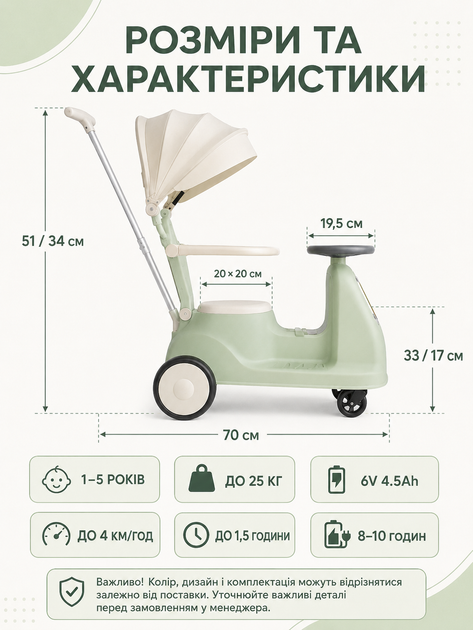 Детский электрический толокар 5-в-1 с родительской ручкой мотором аккумулятором козырьком музыкой и подсветкой для детей 1–5 лет (49676137) - изображение 3