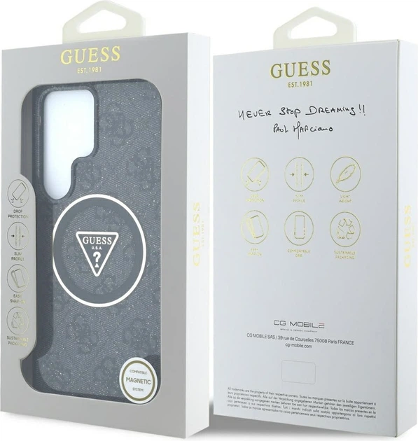 Etui plecki Guess 4G Glitter Triangle ButtonsMagSafe do Samsung Galaxy S25 Ultra Black (GUHMS25LHG4PRTGK) - obraz 8