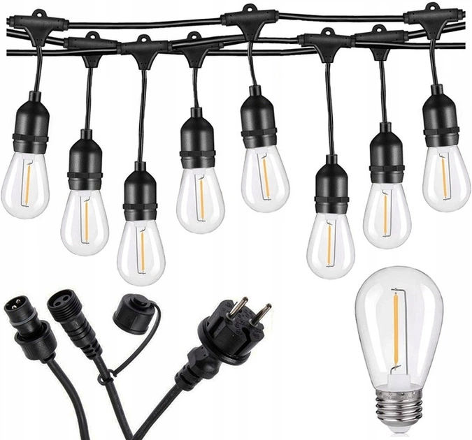 Садова гірлянда 10м з 10 LED-лампами E27 — зовнішнє декоративне освітлення з можливістю з'єднання, SuperLED - изображение 5