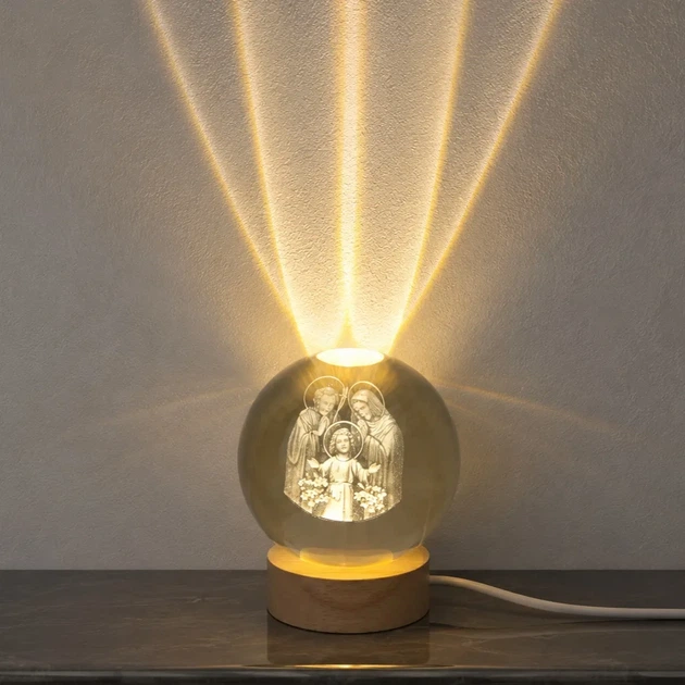 3D Кристал Святе Сімейство з LED підсвічуванням на дерев'яній підставці USB 10*8*2 см Гранд Презент MH-Q0198-5-8D - изображение 3