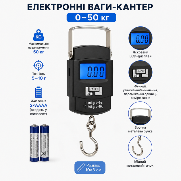 Весы-кантер универсальные WL-1477 до 50кг LCD подсветкой 10х6см 2хAAA в комплекте Черный (R42992) - изображение 2