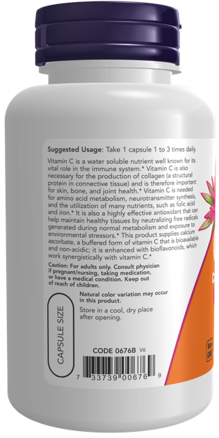 Now Foods C-500 calcium ascorbate аскорбат кальция витамин С 500 мг 100 капсул - изображение 3