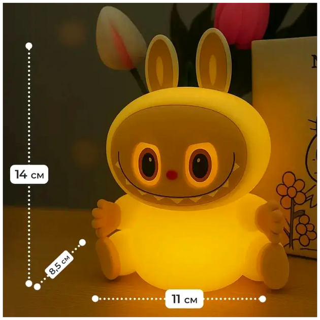 Ночник аккумуляторный USB с теплым светом для дома желтый Labubu LS-2247 - зображення 8