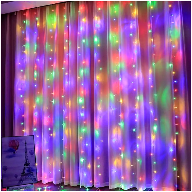 Гирлянда штора 3х3м 240 LED для дома и улицы разноцветная LS-1740 - изображение 4