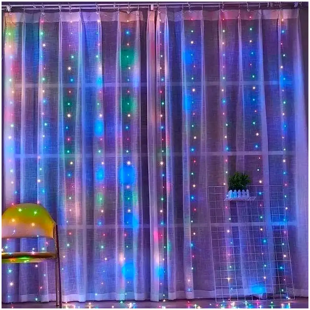 Гирлянда штора 3х2м 200 LED для дома разноцветная LS-1739 - изображение 10