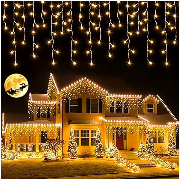 Светодиодная гирлянда-бахрома 12 м 200 LED для украшения дома теплый белый LS-1745 - изображение 6