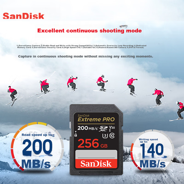 Карта памяти SANDISK Extreme Pro SDXC 256GB Class 10 UHS-I U3 V30 A2 (SDSDXXY-256G-ZN4IN) - Фото 5 Карта памяти SANDISK Extreme Pro SDXC 256GB Class 10 UHS-I U3 V30 A2 (SDSDXXY-256G-ZN4IN) - изображение 5