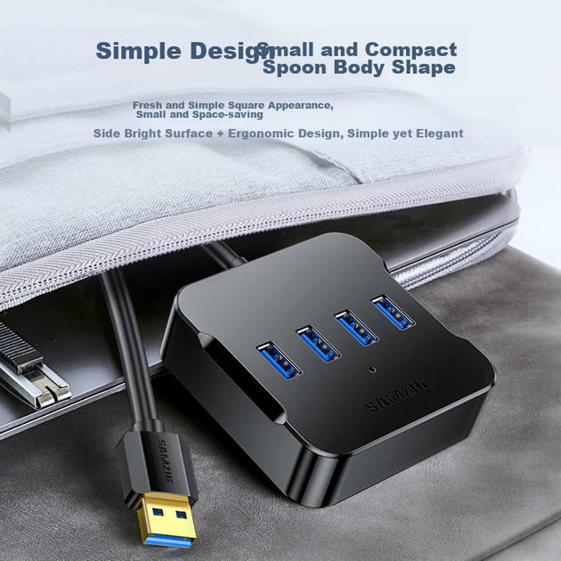 USB-концентратор SAMZHE 3.0, высокоскоростная 4-портовая док-станция расширения, удлинительный кабель-конвертер для ноутбука с разъемом питания, 1,5 метра, черный, HUB02 - изображение 9
