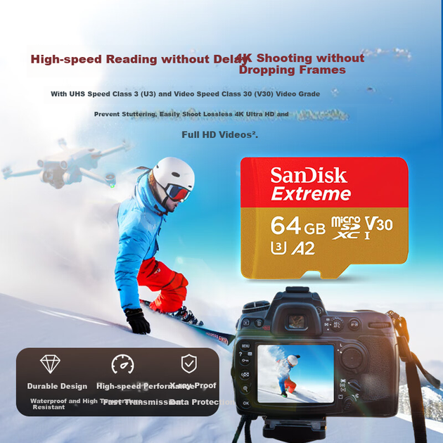 Карта памяти SANDISK Extreme microSDXC 64GB UHS-I U3 V30 A2 (SDSQXA2-064G-ZN6MA) - Фото 5 Карта памяти SANDISK Extreme microSDXC 64GB UHS-I U3 V30 A2 (SDSQXA2-064G-ZN6MA) - изображение 5