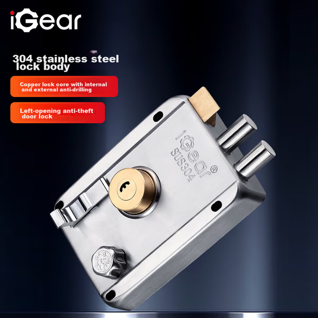 Дверной замок IGear класса B из нежавеющей стали 304, противоугонный, для деревянных дверей, матовый, левосторонний - изображение 4