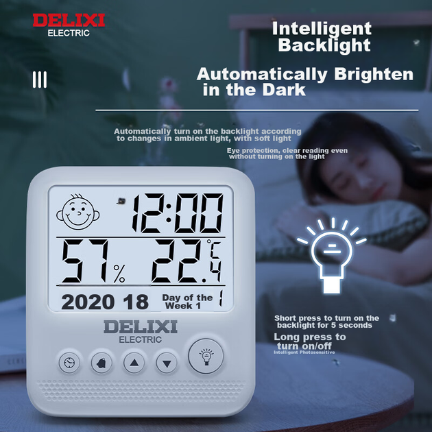 Термометр DELIXI ELECTRIC комнатный электронный, настенный, для влажности и температуры - изображение 6