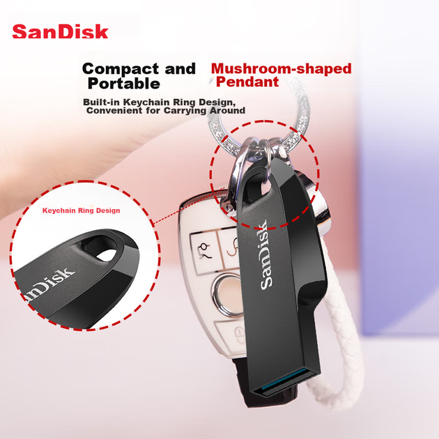 Флеш-накопичувач SanDisk 64 ГБ USB 3.2, CZ550 чорний, швидкість читання 100 МБ/с, безпечне шифрування, відновлення даних, для навчання, офісу, комп'ютера, використання в автомобілі, високошвидкісний флеш-накопичувач великої ємності - зображення 9