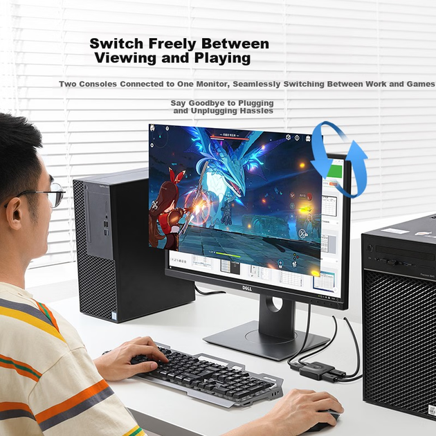 Переключатель видео UGREEN DP 2-в-1 4K60Hz 2K144Hz для ПК 60622 - изображение 9