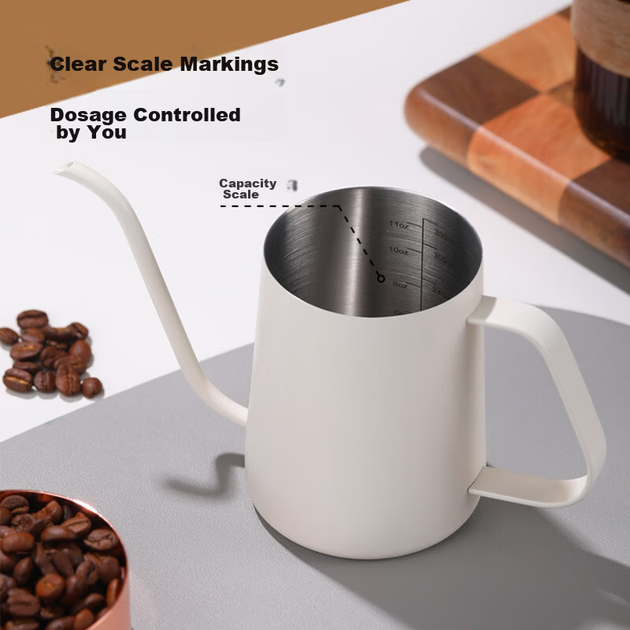 Кавоварка JD Original Pour-Over, домашній кавник для крапельного заварювання, чайник з нержавіючої сталі 304 з довгим носиком та тонким горлом, 350 мл, кремово-білий - зображення 3