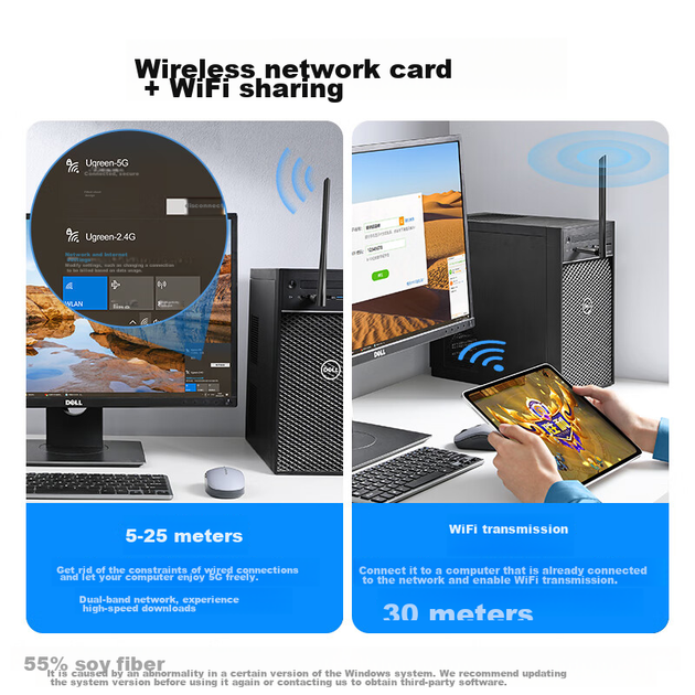 Беспроводной сетевой адаптер UGREEN USB AC650, двухдиапазонный 5G, внешняя антенна с высоким коэффициентом усиления, не требует установки драйверов, для ноутбуков и настольных компьютеров, 90339, передатчик WiFi, 1 шт. - зображення 6