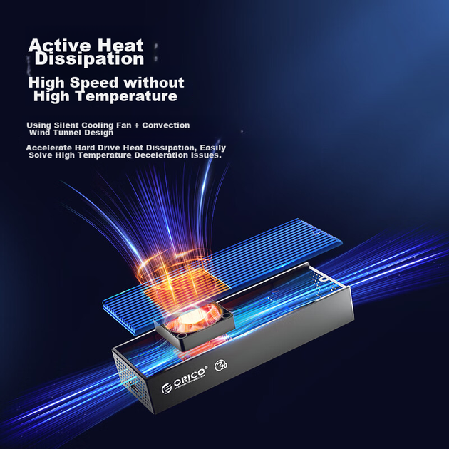 Корпус для SSD-накопителя ORICO M.2 NVMe, 20 Гбит/с USB 3.2, встроенное охлаждение вентилятором, совместим с телефонами и ноутбуками Apple, внешний портативный корпус для SSD-накопителя, M2PVC3-G20 - Фото 4 Корпус для SSD-накопителя ORICO M.2 NVMe, 20 Гбит/с USB 3.2, встроенное охлаждение вентилятором, совместим с телефонами и ноутбуками Apple, внешний портативный корпус для SSD-накопителя, M2PVC3-G20 - изображение 4
