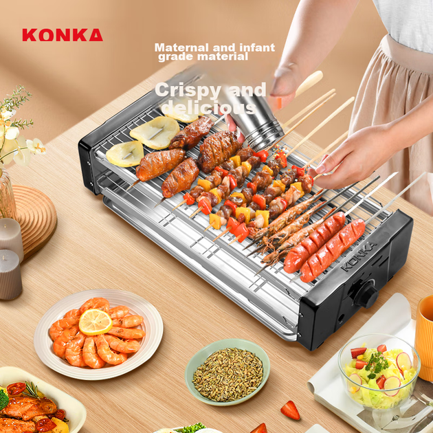 Електричний гриль KONKA, жаровня для м'яса, домашня бездимна антипригарна електрична сковорода-гриль, машина для барбекю, двошарова решітка для барбекю, KEG-W261C - изображение 5