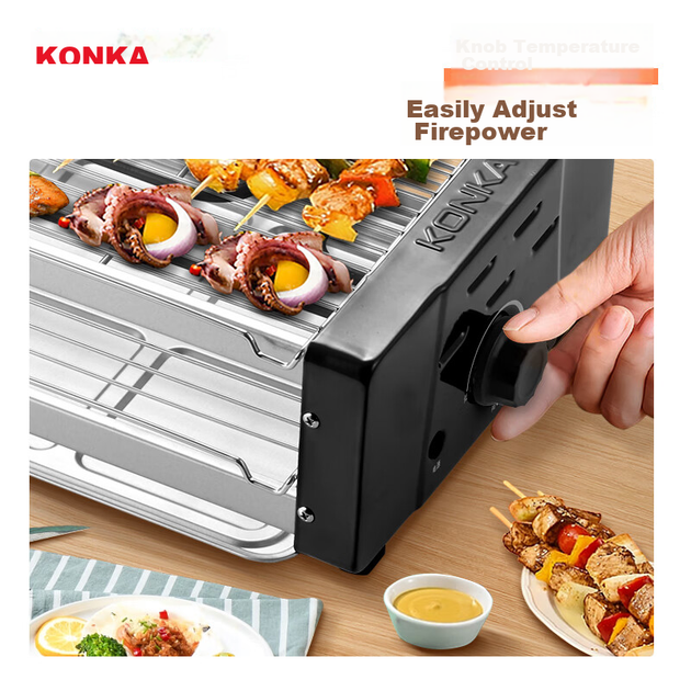 Електричний гриль KONKA, жаровня для м'яса, домашня бездимна антипригарна електрична сковорода-гриль, машина для барбекю, двошарова решітка для барбекю, KEG-W261C - изображение 10