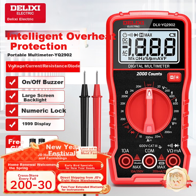 DELIXI ELECTRIC Інтелектуальний мультиметр, захищений від опіків, домашній цифровий дисплей, портативний високоточний вимірювач напруги/струму/опору/діода/провірливості кола - Фото 4 DELIXI ELECTRIC Інтелектуальний мультиметр, захищений від опіків, домашній цифровий дисплей, портативний високоточний вимірювач напруги/струму/опору/діода/провірливості кола - зображення 4