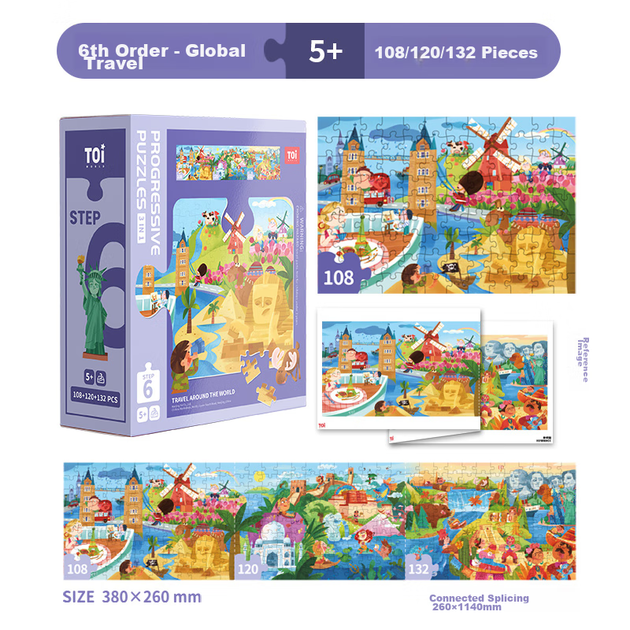 Развивающая игрушка-пазл TOI Advanced для детей 3-6 лет, бумажная, подарок на день рождения для мальчиков и девочек, 6 уровней, путешествие по миру. - Фото 5 Развивающая игрушка-пазл TOI Advanced для детей 3-6 лет, бумажная, подарок на день рождения для мальчиков и девочек, 6 уровней, путешествие по миру. - изображение 5