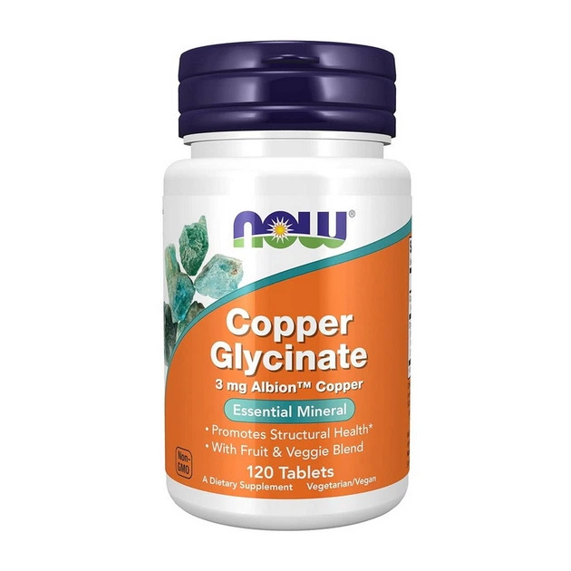 Мідь NOW Copper Glycinate 120 таблеток - Фото 1 Мідь NOW Copper Glycinate 120 таблеток - зображення 1
