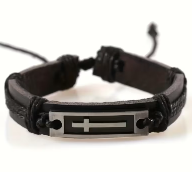 Набір із 4 шт. багатошаровий браслет з плетеної штучної шкіри Cross Bracelet Set - изображение 4