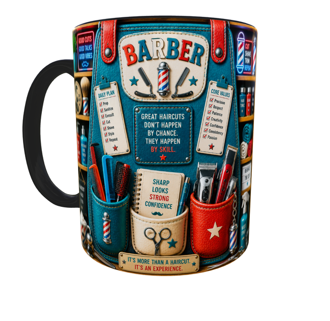 Кружка (чашка) з принтом Barber Organizer – Professional Organizer Collection | Подарунок барберу, перукарю | Керамічна 330 мл(чорна ручка) - зображення 7