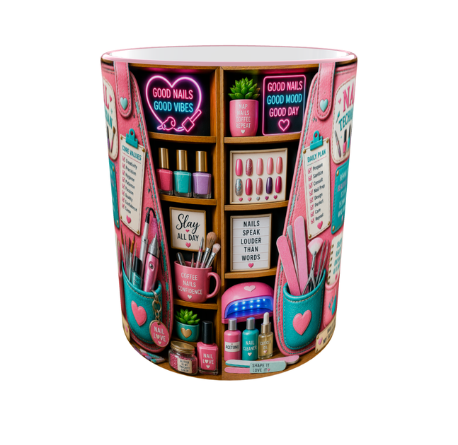 Кружка (чашка) с принтом Nail Technician Organizer – Professional Organizer Collection | Подарок мастеру маникюра, нейл-мастеру | Керамическая 330 мл(розовая ручка) - изображение 6
