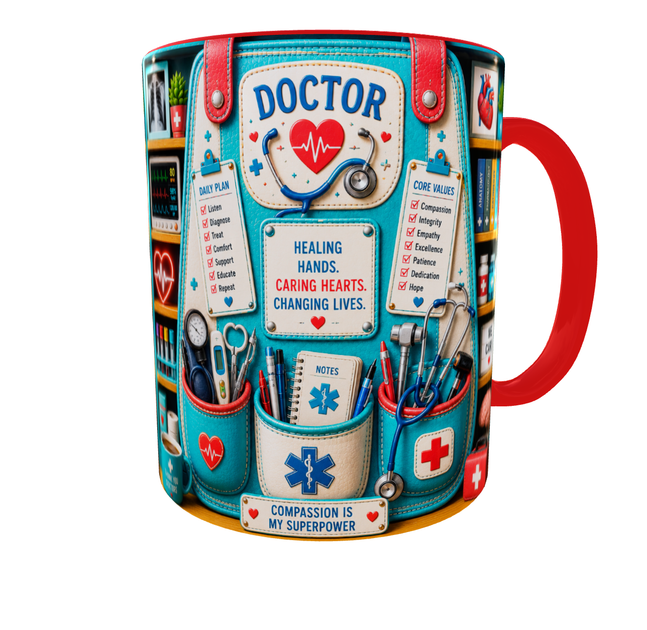 Кружка (чашка) с принтом Doctor Organizer – Professional Organizer Collection | Подарок врачу, медику | Керамическая 330 мл(красная ручка) - изображение 4