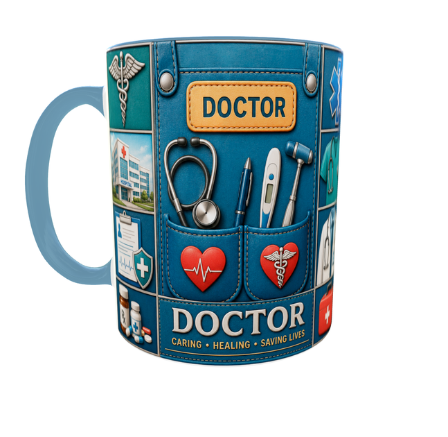 Кружка (чашка) з принтом Doctor Organizer – Professional Organizer Collection | Подарунок лікарю, медику, медичному працівнику | Керамічна 330 мл(блакитна ручка) - зображення 4