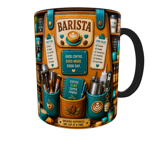 Кружка (чашка) с принтом Barista Organizer – Professional Organizer Collection | Подарок бариста, кофеману | Керамическая 330 мл(черная ручка) - изображение 4