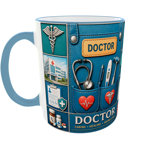Кружка (чашка) з принтом Doctor Organizer – Professional Organizer Collection | Подарунок лікарю, медику, медичному працівнику | Керамічна 330 мл(блакитна ручка) - зображення 3