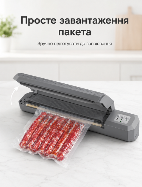 Вакуумный упаковщик Inspire для продуктов автоматический с двойным уплотнением 120 Вт 110–220 В 60 кПа + 5 пакетов - изображение 3