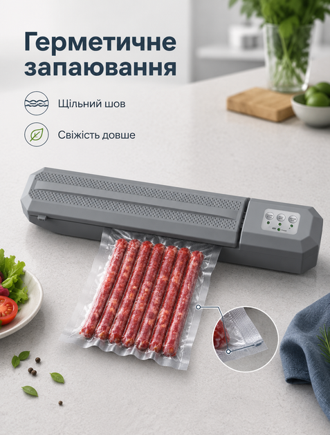 Вакуумный упаковщик Inspire для продуктов автоматический с двойным уплотнением 120 Вт 110–220 В 60 кПа + 5 пакетов - изображение 4
