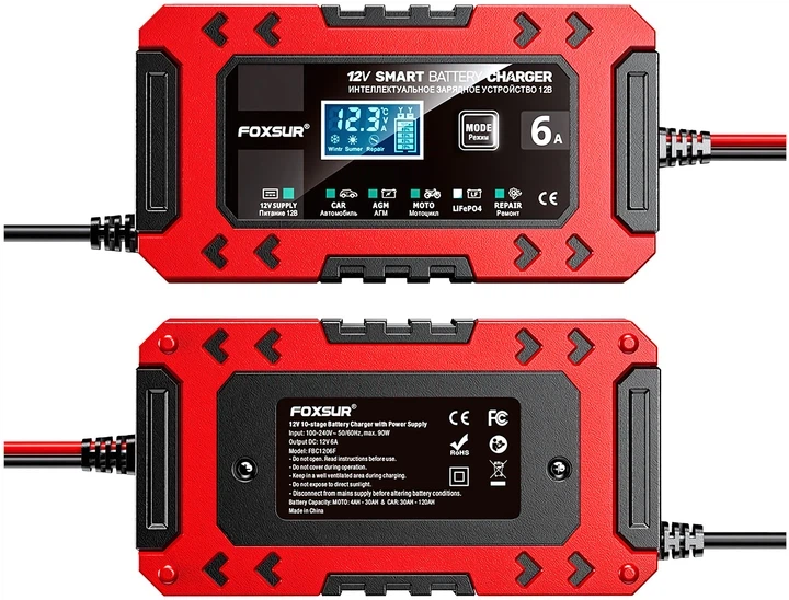 Зарядное устройство автомобильное Foxsur FBC1206F 12V/6А Автоматическое импульсное с функцией восстановления Red (19424) - изображение 3