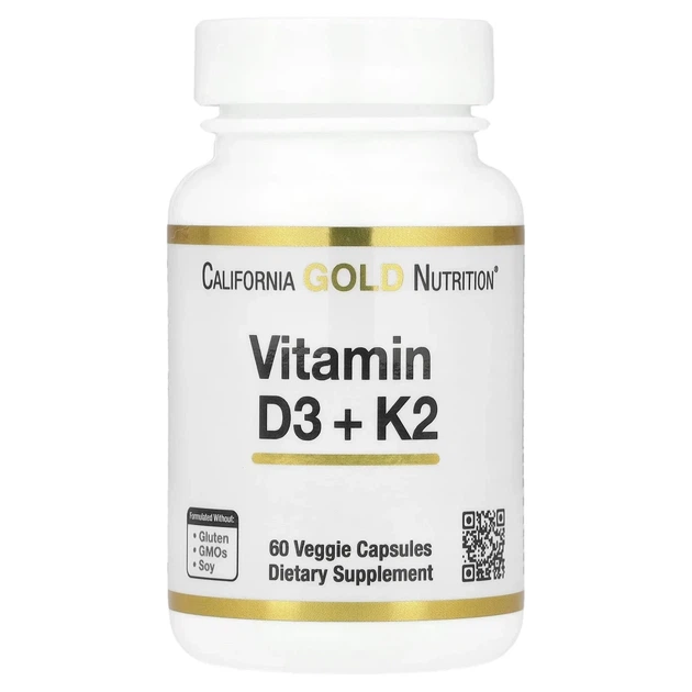 Вітаміни D3 та K2 California Gold Nutrition (Vitamin D3+K2) 5000 МО/120 мкг 60 капсул (CGN-02332) - Фото 1 Вітаміни D3 та K2 California Gold Nutrition (Vitamin D3+K2) 5000 МО/120 мкг 60 капсул (CGN-02332) - изображение 1