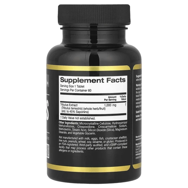 Екстракт трибулуса California Gold Nutrition (Tribulus) 1000 мг 60 таблеток мінімум 45% сапонінів (CGN-00663) - зображення 2