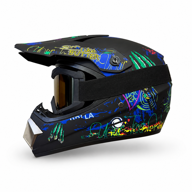 Мотошолом кросовий Enduro M (57–58 см) VIRTUE DOT з окулярами для ендуро, мотокросу, квадроцикла, ATV, мопеда, скутера, електросамоката та електровелосипеда, чорний - зображення 2