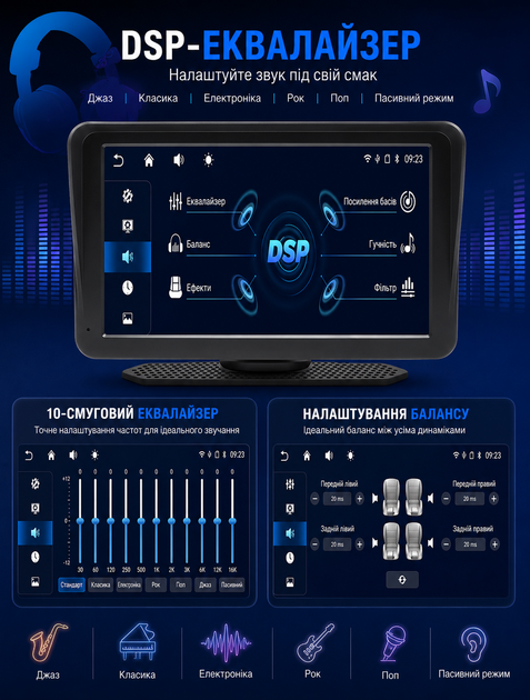 7-дюймовый сенсорный автомобильный мультимедийный монитор IPS 1024x600 с беспроводным CarPlay и Android Auto Bluetooth для звонков FM USB AUX питание Type-C от прикуривателя - изображение 3