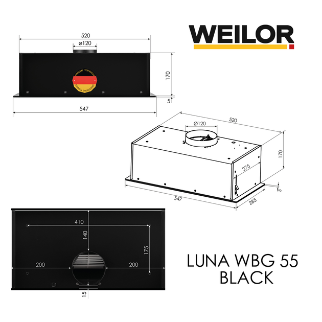 Витяжка повновбудована WEILOR LUNA WBG 55 BLACK - изображение 15