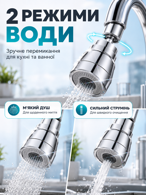 Аератор для крана 360° насадка для змішувача 2 режими гнучка насадка для кухонного крану з нержавіючої сталі економія води BRS Silver - Фото 6 Аератор для крана 360° насадка для змішувача 2 режими гнучка насадка для кухонного крану з нержавіючої сталі економія води BRS Silver - зображення 6