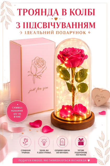 Вечная роза в стеклянной колбе с светодиодной led подсветкой одинарная красная романтический ночник светильник на батарейках искусственная цветок розы на подарок большая 22см - Фото 1 Вечная роза в стеклянной колбе с светодиодной led подсветкой одинарная красная романтический ночник светильник на батарейках искусственная цветок розы на подарок большая 22см - изображение 1