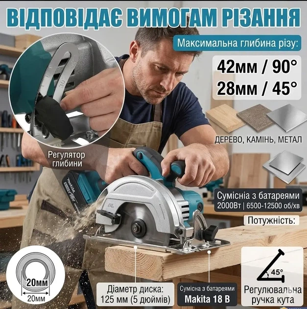 Аккумуляторная циркулярная пила 125 мм бесщеточная 2000 Вт - Фото 4 Аккумуляторная циркулярная пила 125 мм бесщеточная 2000 Вт - изображение 4