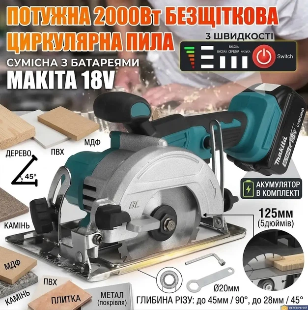 Аккумуляторная циркулярная пила 125 мм бесщеточная 2000 Вт - Фото 5 Аккумуляторная циркулярная пила 125 мм бесщеточная 2000 Вт - изображение 5