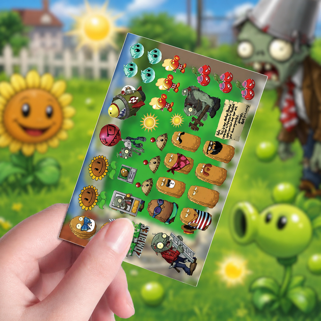 Стикеры Зомби против растений 250 шт, 8 листов А5 10,5х15 см, Plants vs Zombies - Фото 5 Стикеры Зомби против растений 250 шт, 8 листов А5 10,5х15 см, Plants vs Zombies - изображение 5