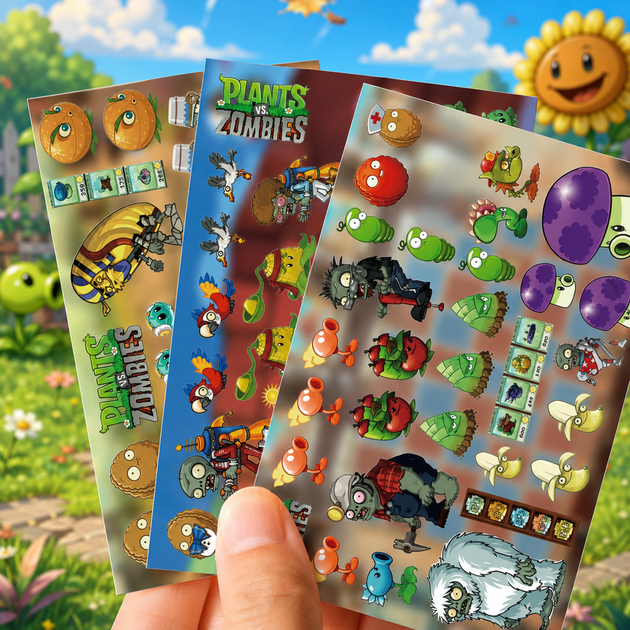 Стикеры Зомби против растений 250 шт, 8 листов А5 10,5х15 см, Plants vs Zombies - Фото 7 Стикеры Зомби против растений 250 шт, 8 листов А5 10,5х15 см, Plants vs Zombies - изображение 7