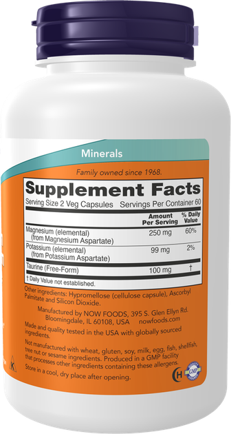 Asparaginian magnezu i potasu Now Foods Magnesium & Potassium Aspartate 120 kapsułek wegańskich (733739013200) - Zdjęcie 2 Asparaginian magnezu i potasu Now Foods Magnesium & Potassium Aspartate 120 kapsułek wegańskich (733739013200) - obraz 2