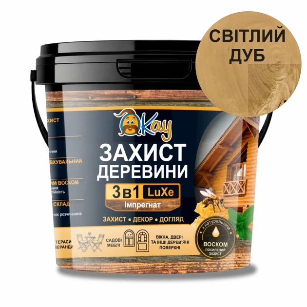 Декоративно-захисне просочення для деревини Імпрегнат 3 в 1 LuXe з воском OKAY®, антисептичний, Світлий Дуб, 0,75л - зображення 4