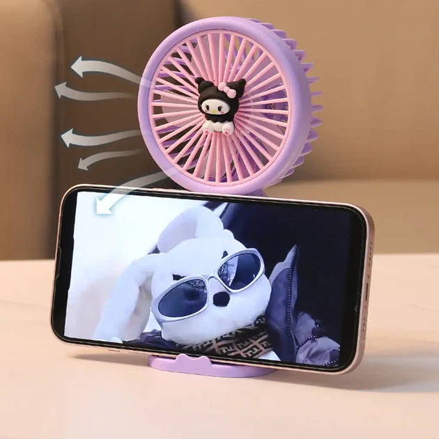 Портативный мини-вентилятор с подставкой и USB, Kuromi, Фиолетовый / Ручной вентилятор на аккумуляторе - Фото 4 Портативный мини-вентилятор с подставкой и USB, Kuromi, Фиолетовый / Ручной вентилятор на аккумуляторе - изображение 4